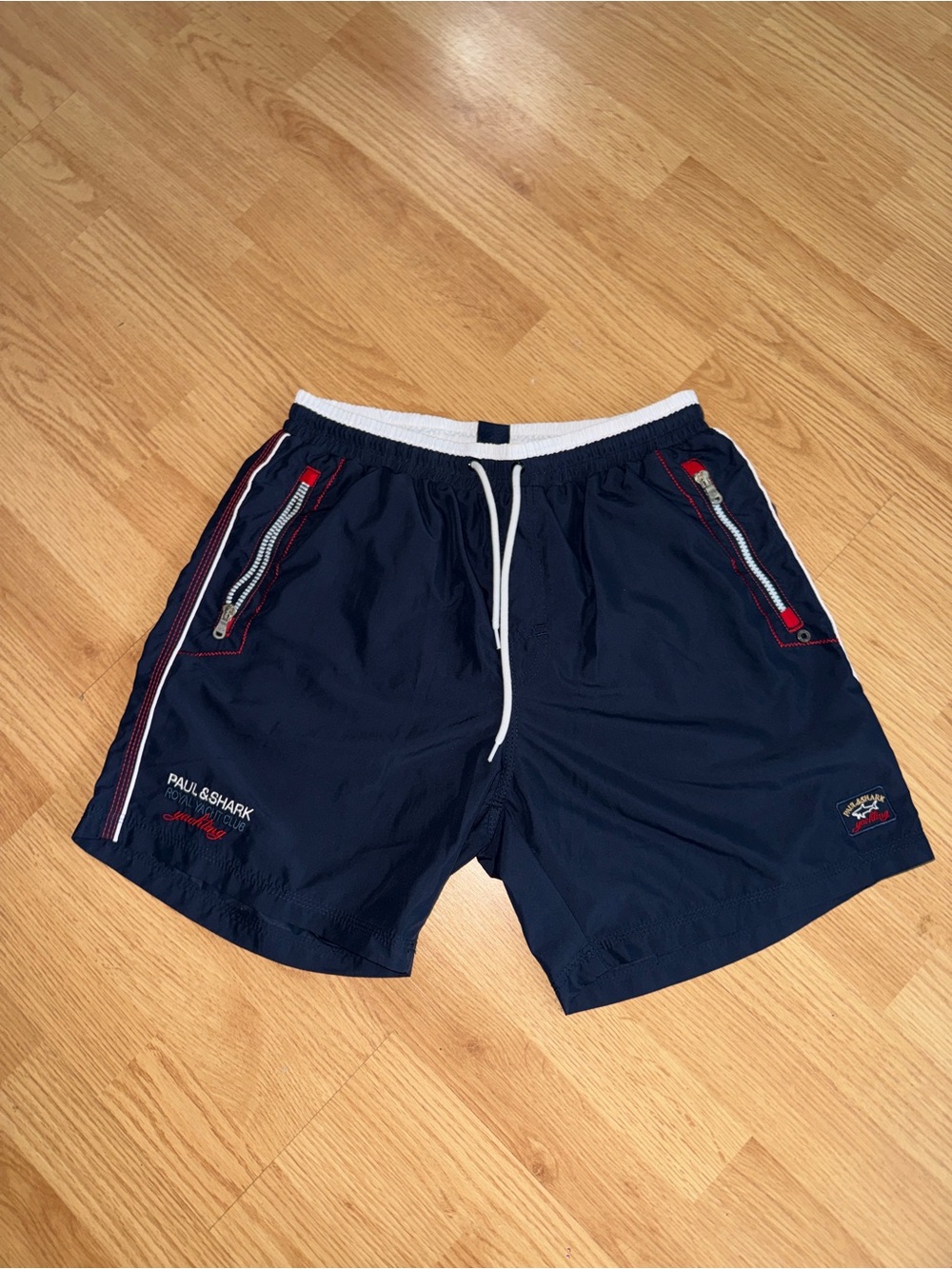 Paul & Shark Navy Swim Trunks with Red & White Accents